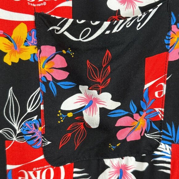 Coca-Cola Hawaiian Button-Up Shirt Black Floral Mens Small Short Sleeve Rayon - Picture 3 of 4